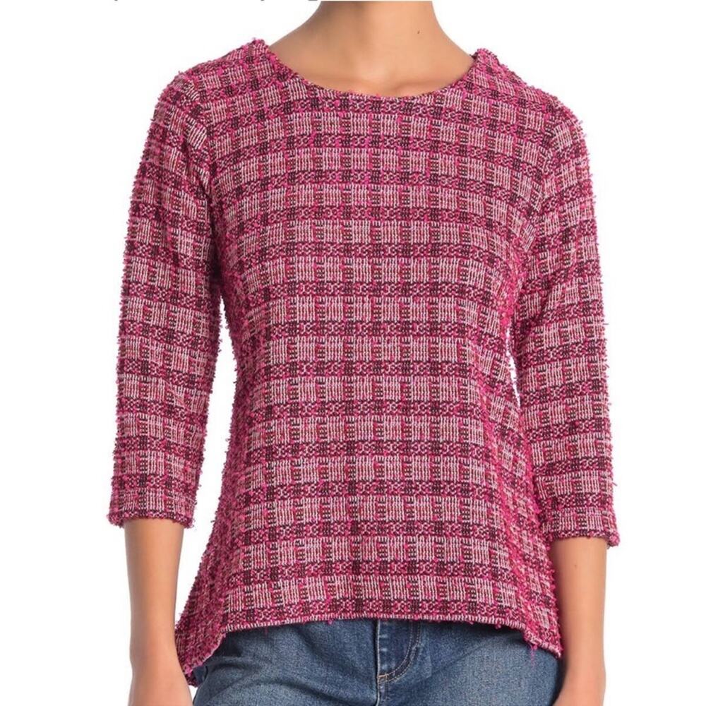 Nordstrom Brand Melloday Hot Pink Tweed 3/4 Sleeve Structured Top Shirt Small